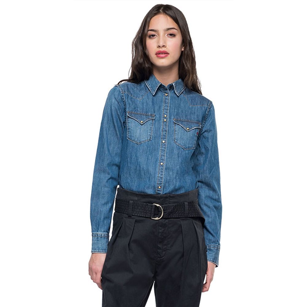 Camisa De Manga Larga Para Mujer 7 Oz Deep Blue Denim