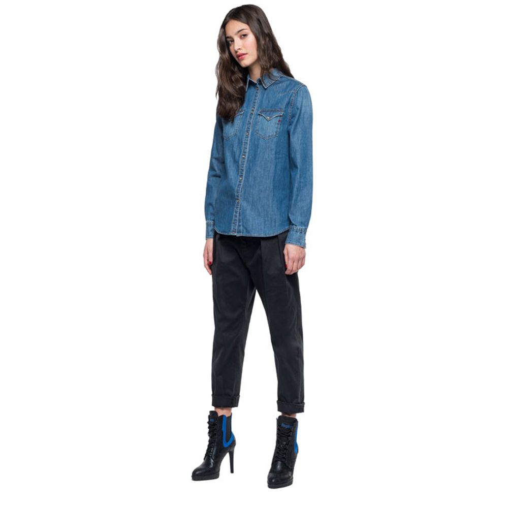 Camisa De Manga Larga Para Mujer 7 Oz Deep Blue Denim