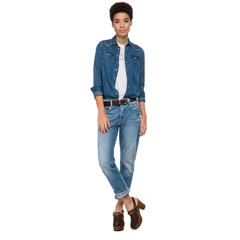 Camisa De Manga Larga Para Mujer 5 Oz Cotton Silk Denim