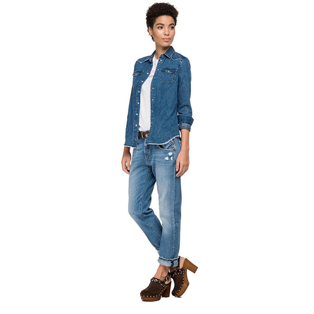 Camisa De Manga Larga Para Mujer 5 Oz Cotton Silk Denim