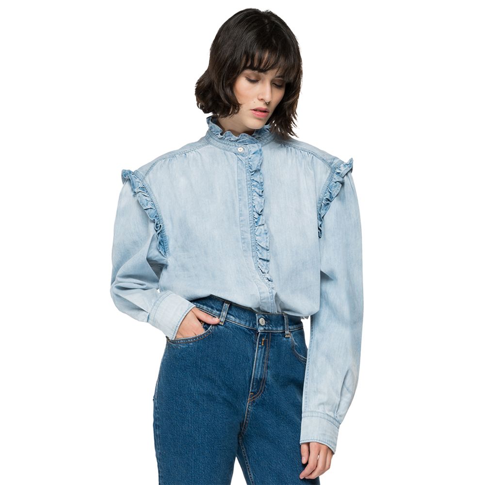 Camisa De Manga Larga Para Mujer 7 Oz Deep Blue Denim 4163
