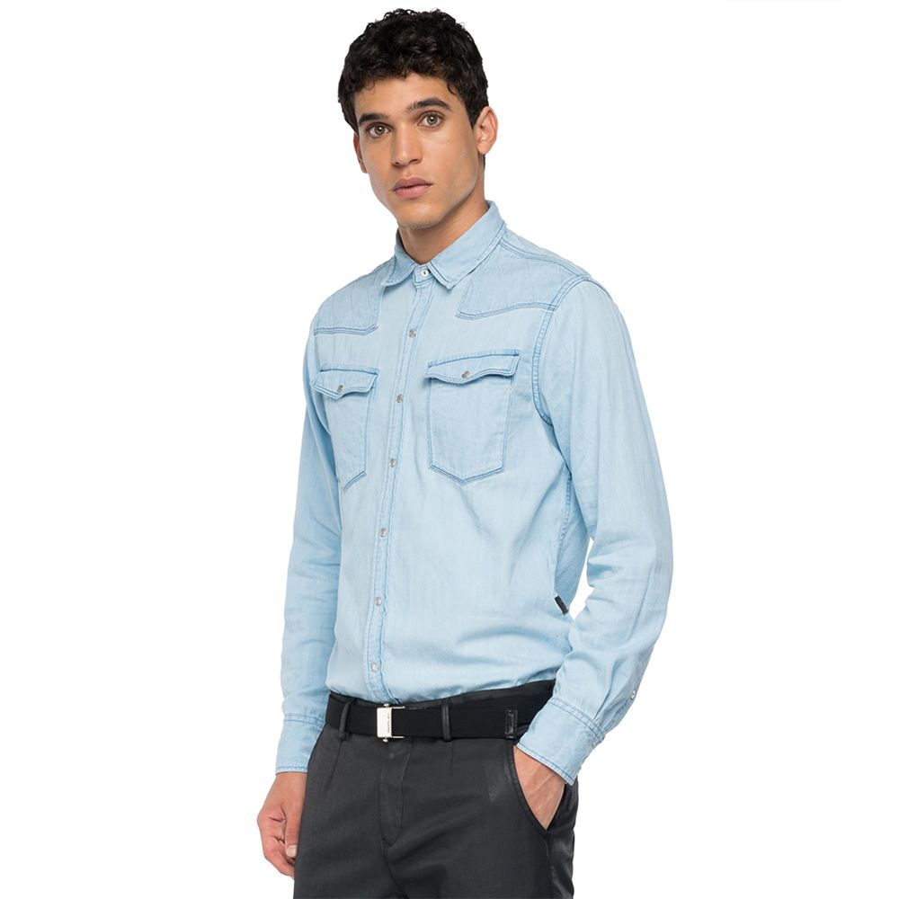 Camisa Manga Larga Para Hombre 6 Oz Light Indigo C 4264
