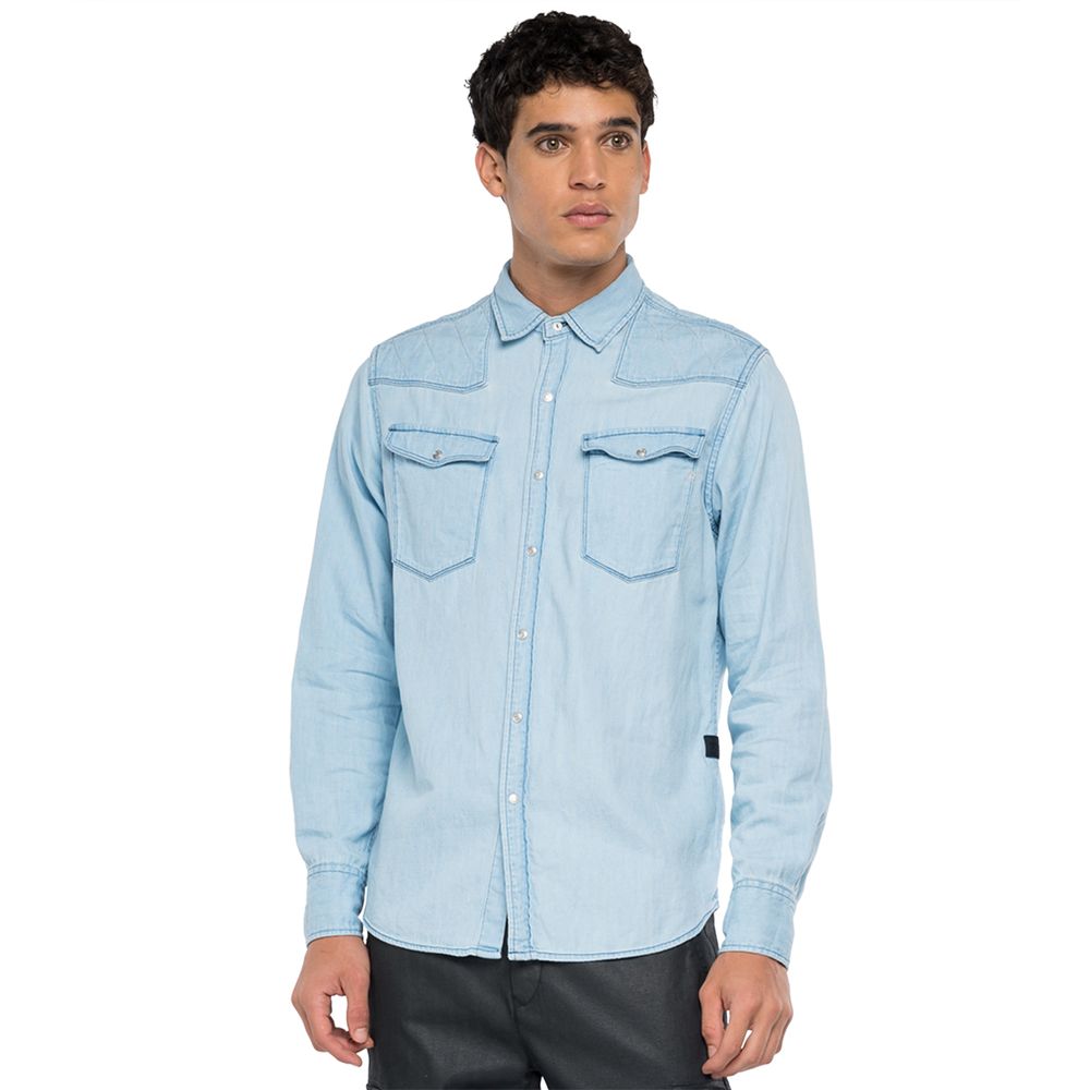 Camisa Manga Larga Para Hombre 6 Oz Light Indigo C 4264